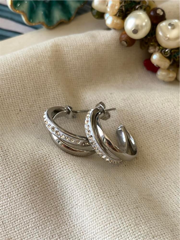 Çelik Silver Taşlı Twice Küpe