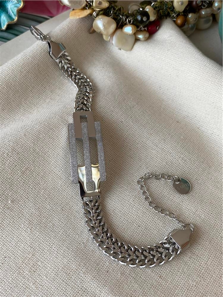 Çelik Simli Kaburga Çift Örme Bileklik