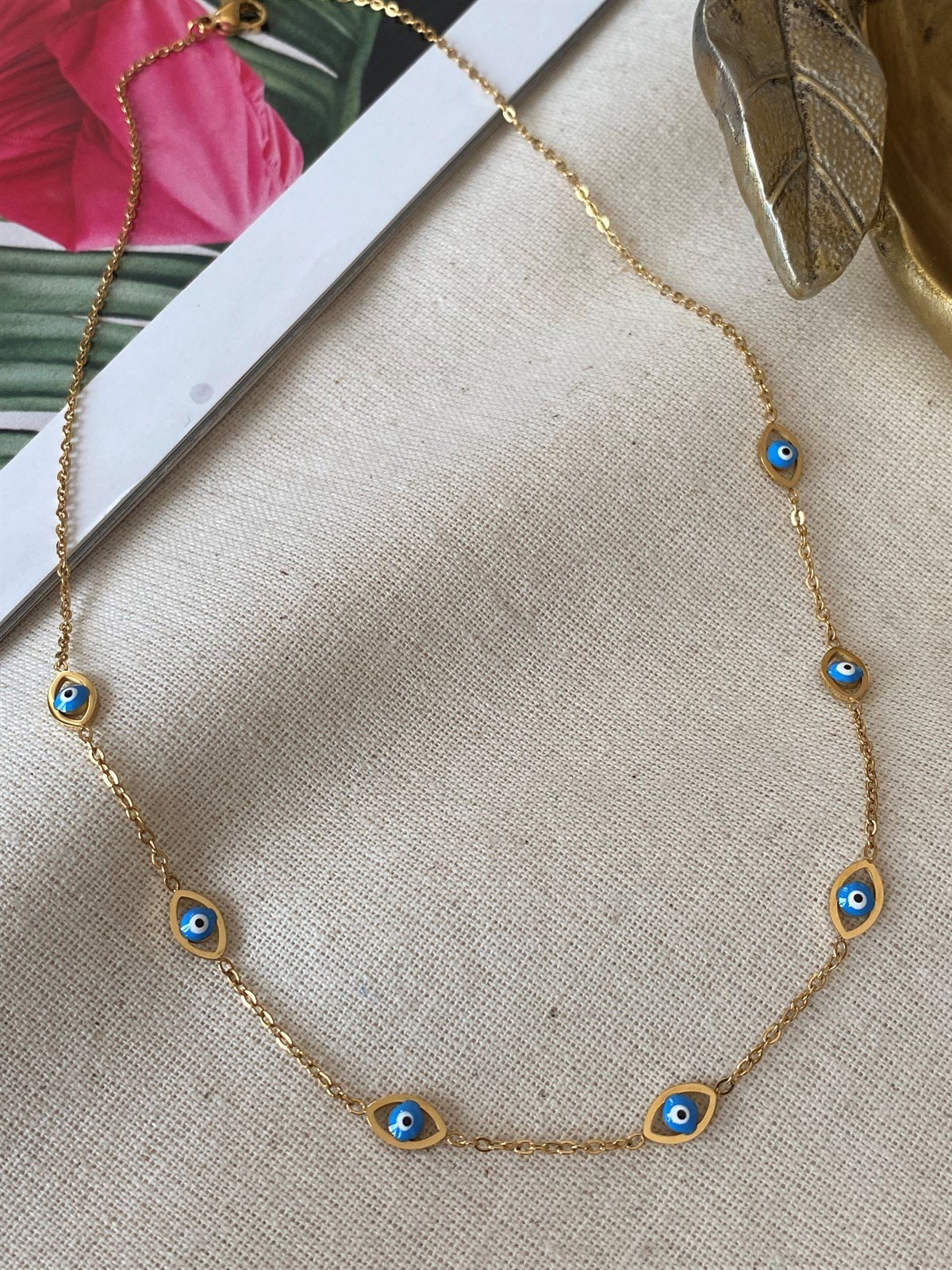 Çelik Sıralı Nazar Kolye