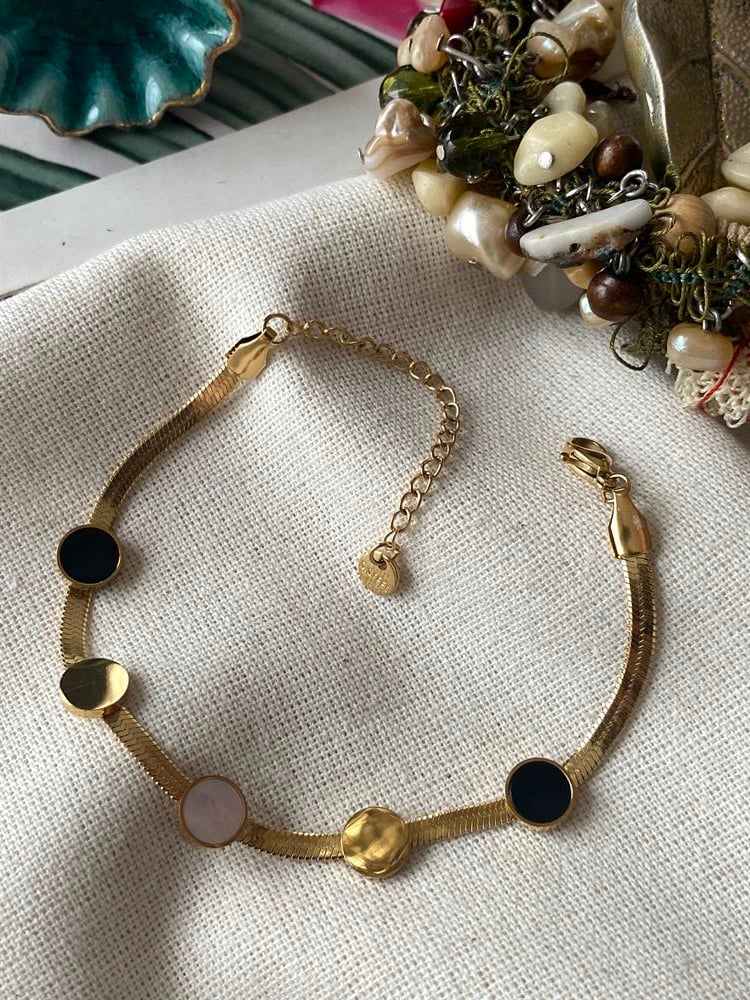 Çelik Siyah Beyaz Daire Figürlü Bileklik