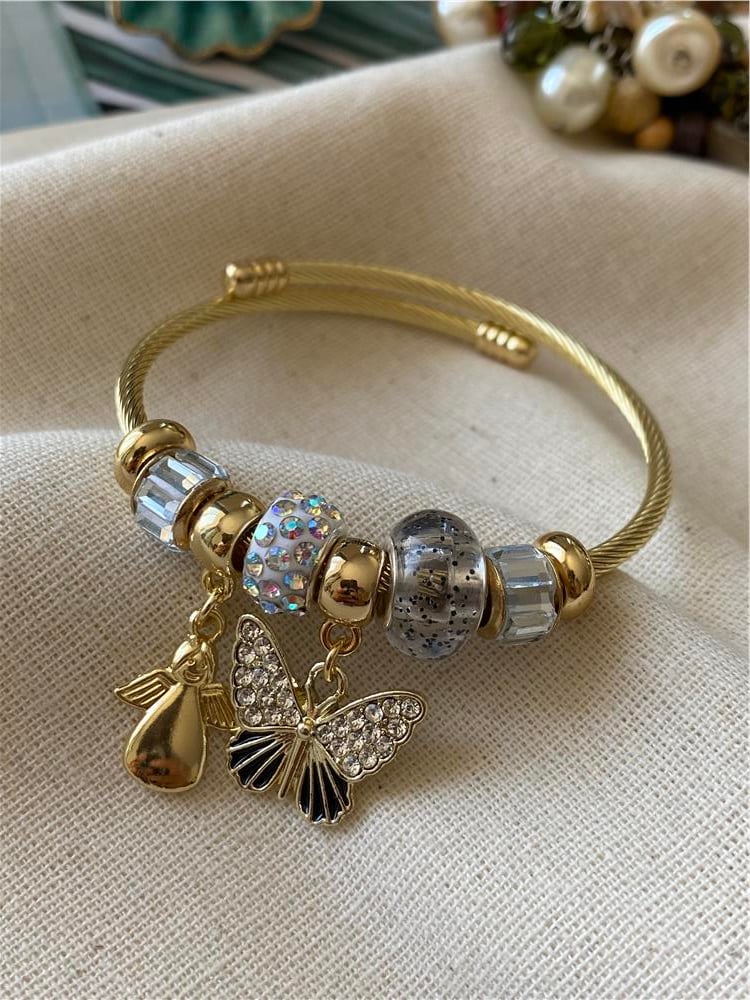 Çelik Siyah Kelebek Melek Charm Bileklik