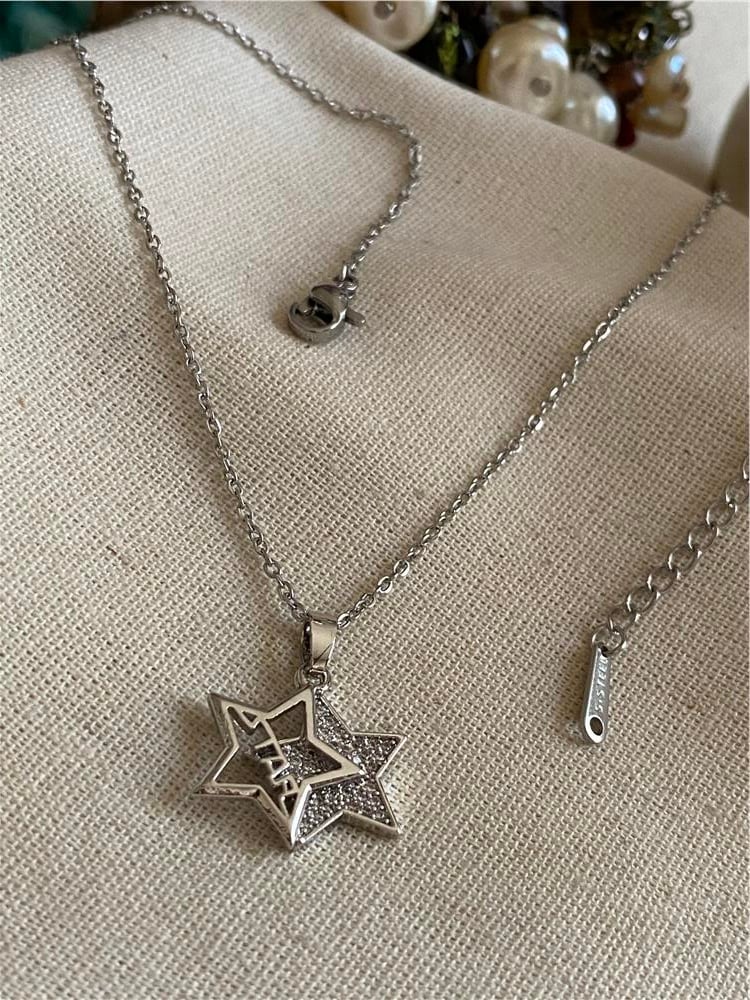Çelik Star Yazılı İkili Charm Kolye