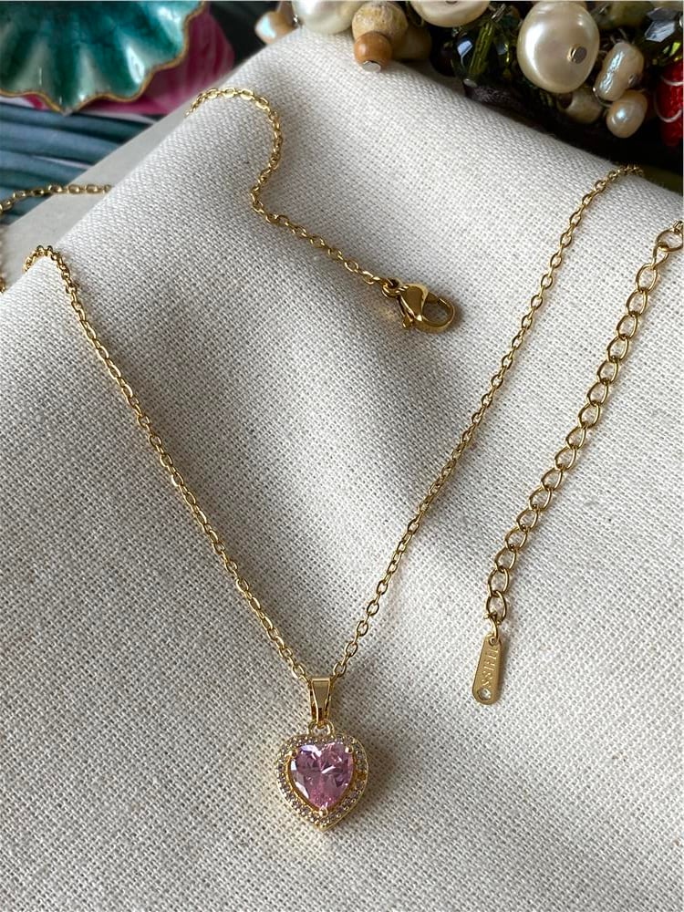 Çelik Swarovski Kalp Kolye