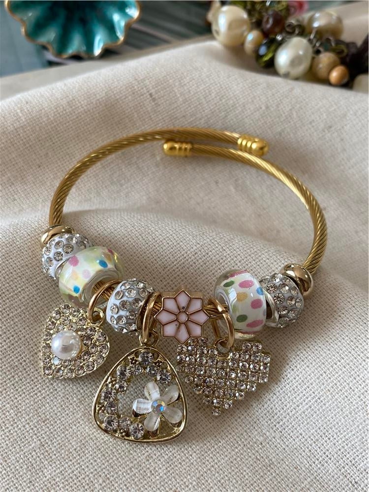 Çelik Taşlı Büyük Kalp Charm Bileklik