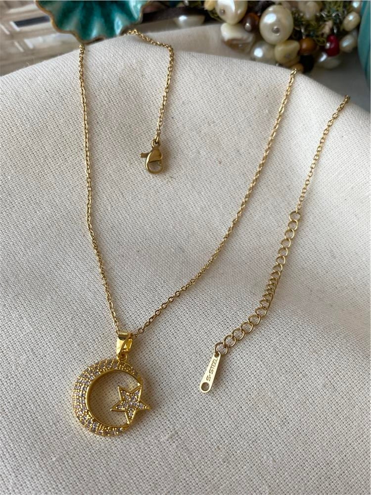 Çelik Taşlı Gold Ayyıldız Kolye