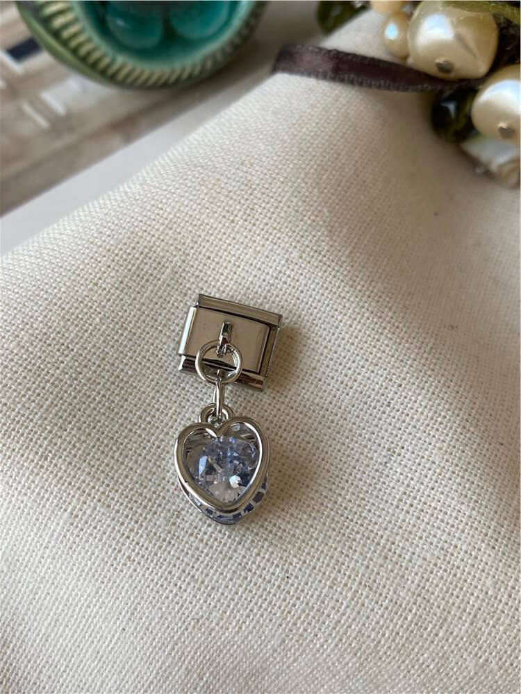 Çelik Taşlı Kalp İtalyan Charm
