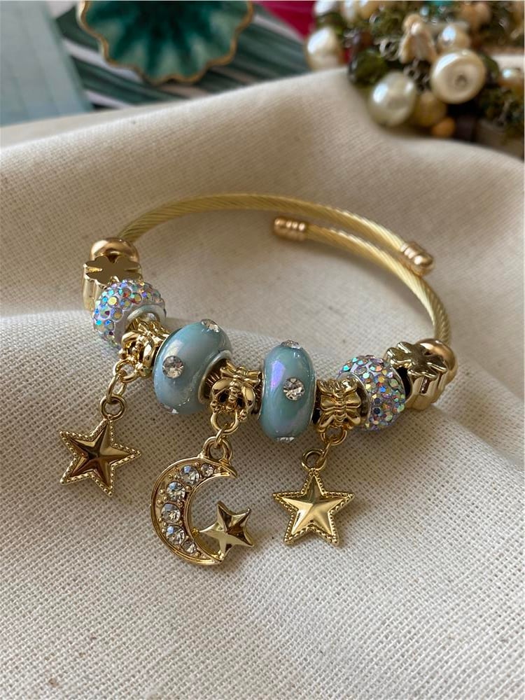 Çelik Taşlı Mavi Ayyıldız Charm Bileklik