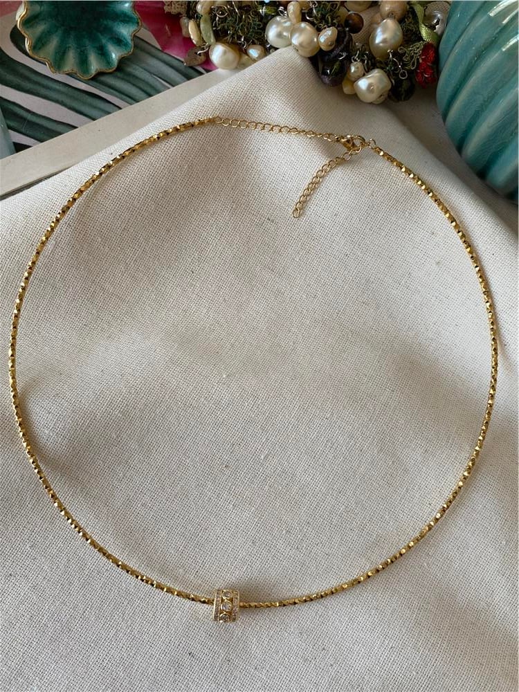 Çelik Taşlı Silindir Choker Kolye  