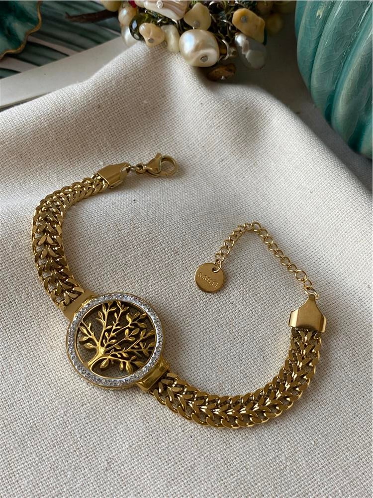 Çelik Taşlı Yaşam Ağacı Örme Bileklik