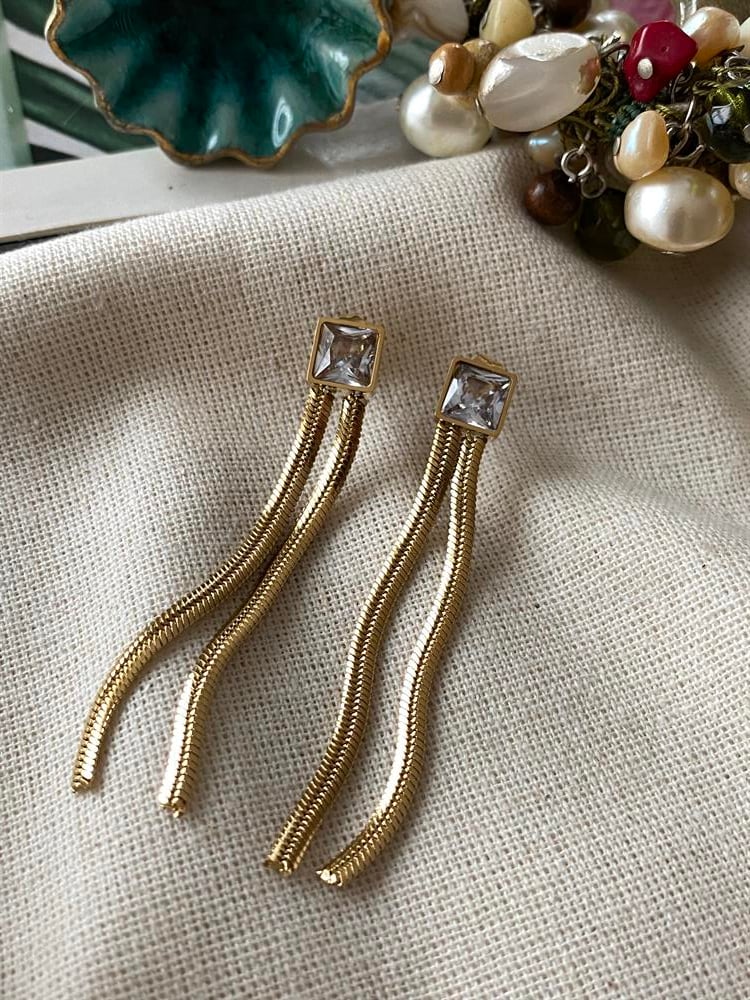 Çelik Taşlı Yassı Sallantılı Küpe