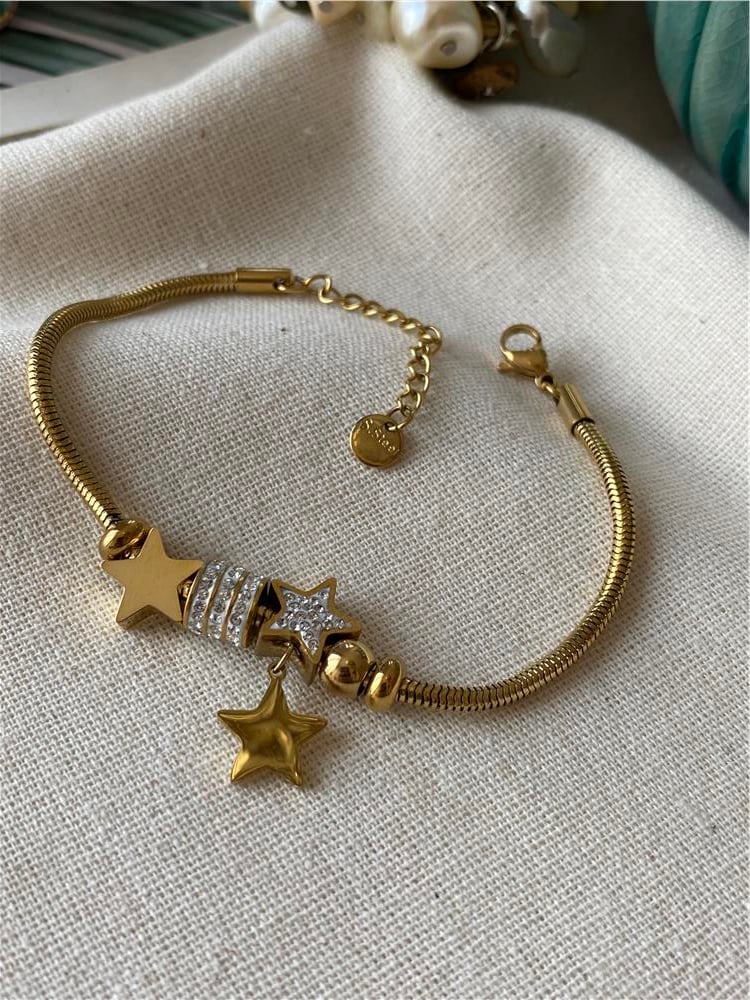 Çelik Taşlı Yıldız Charmlı Bileklik
