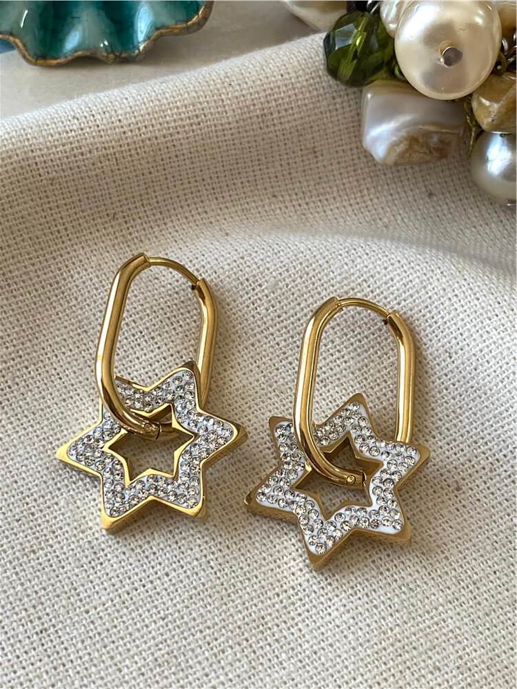 Çelik Taşlı Yıldız Küpe