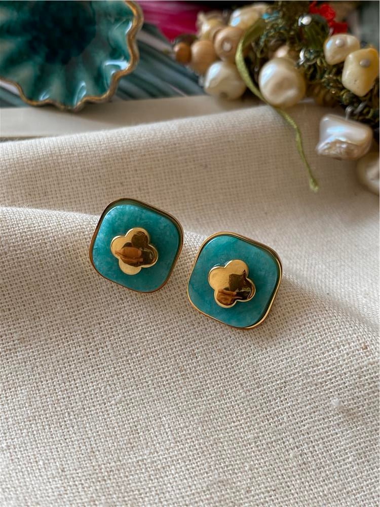 Çelik Turkuaz Yonca Küpe