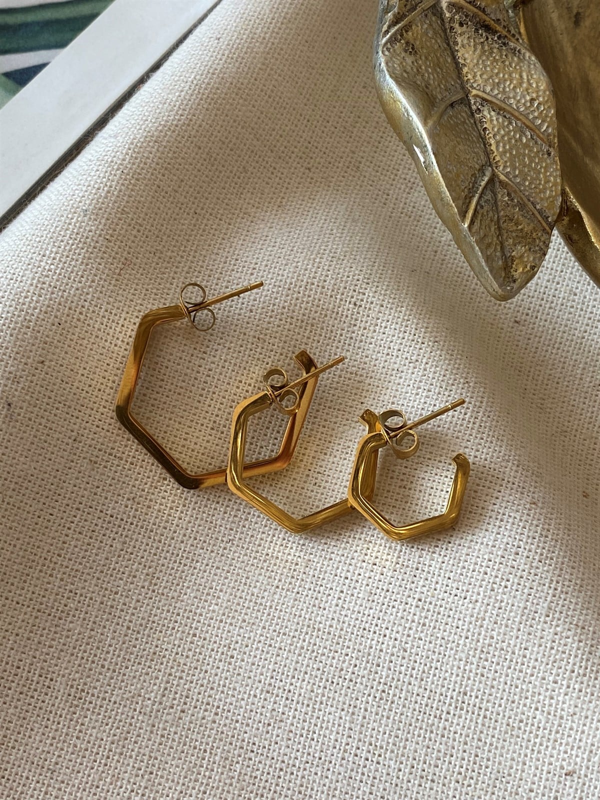 Çelik Üçlü Altıgen Küpe