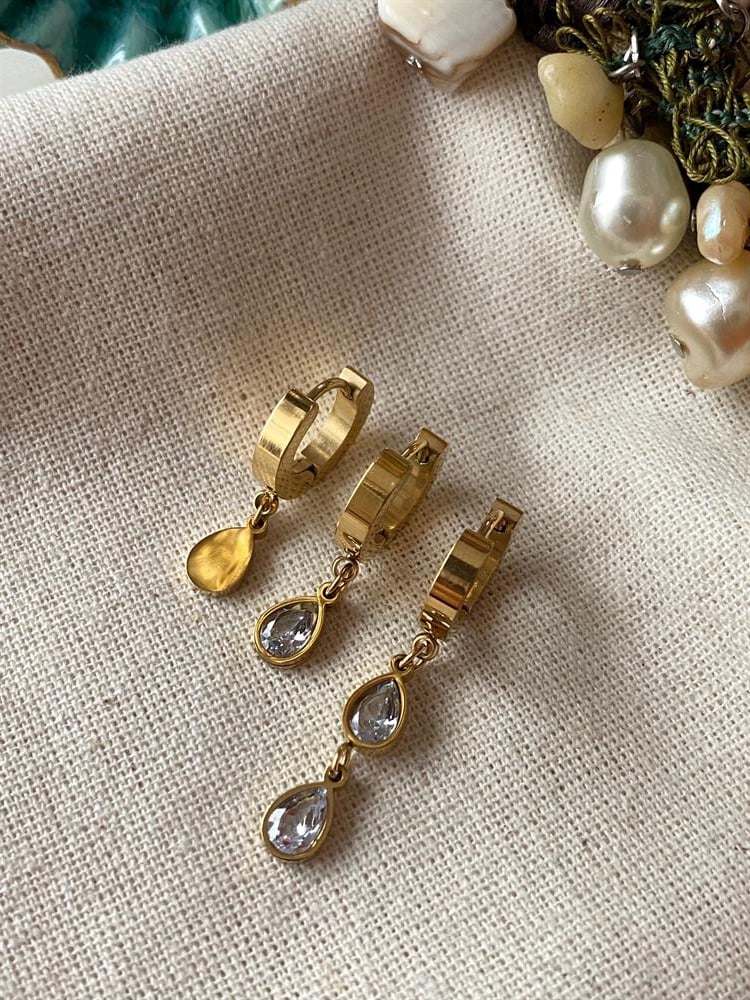 Çelik Üçlü Drops Küpe