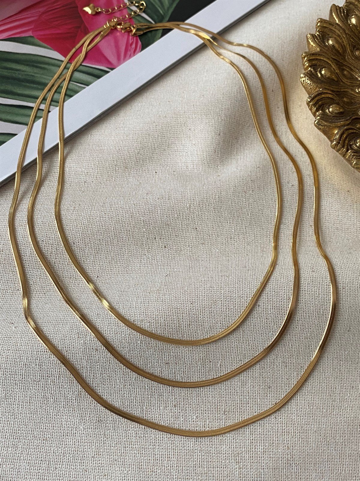 Çelik Üçlü İtalyan Yassı Kolye