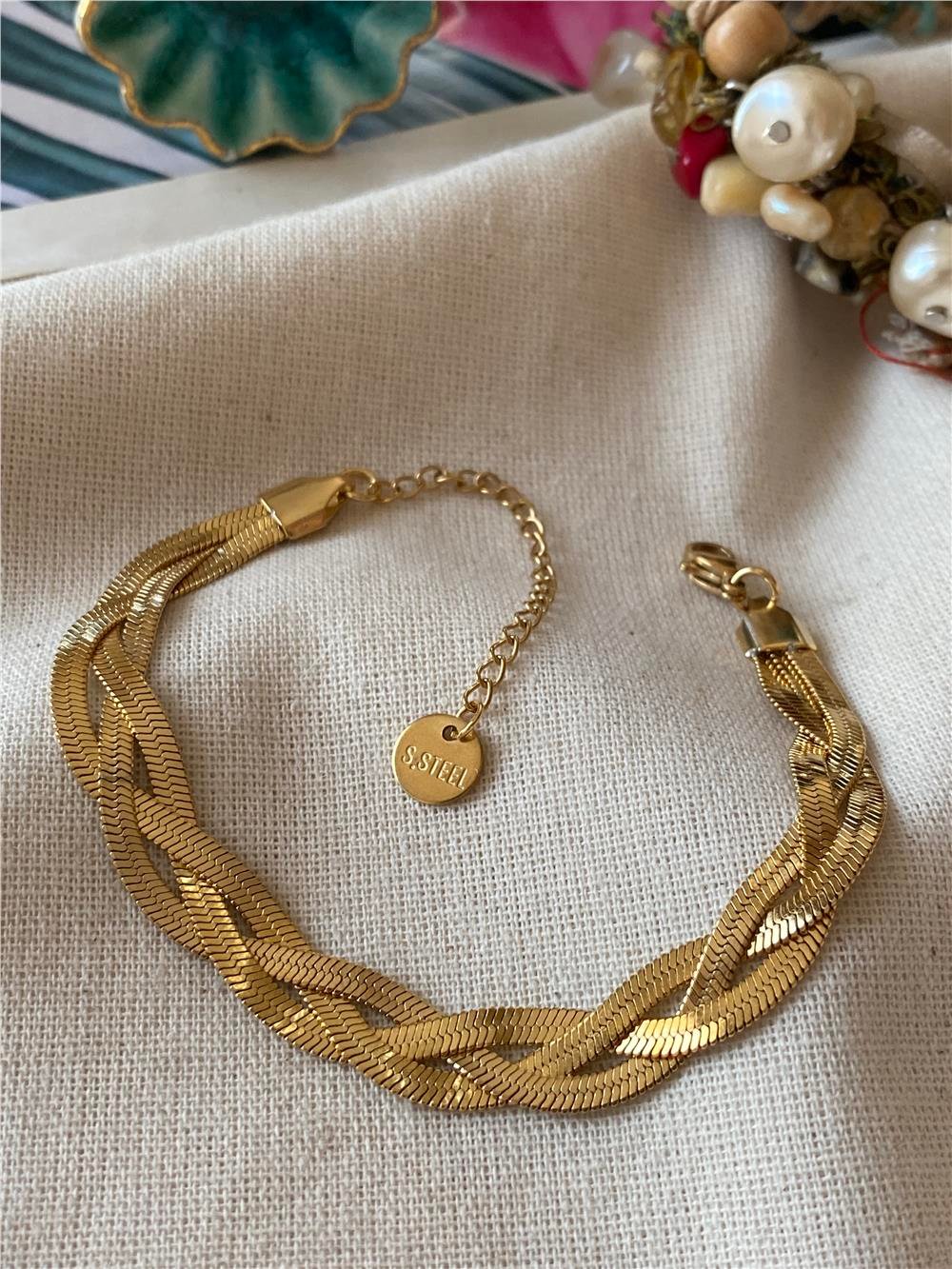 Çelik Üçlü Örme Gold İtalyan Bileklik