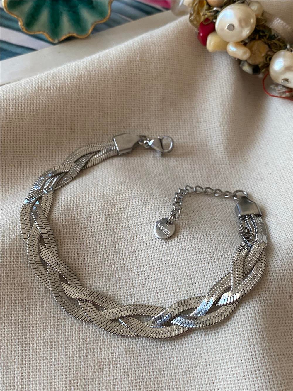 Çelik Üçlü Örme Silver İtalyan Bileklik