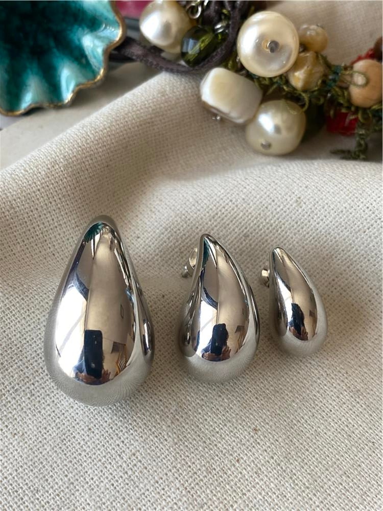 Çelik Üçlü Silver Bubble Küpe Seti