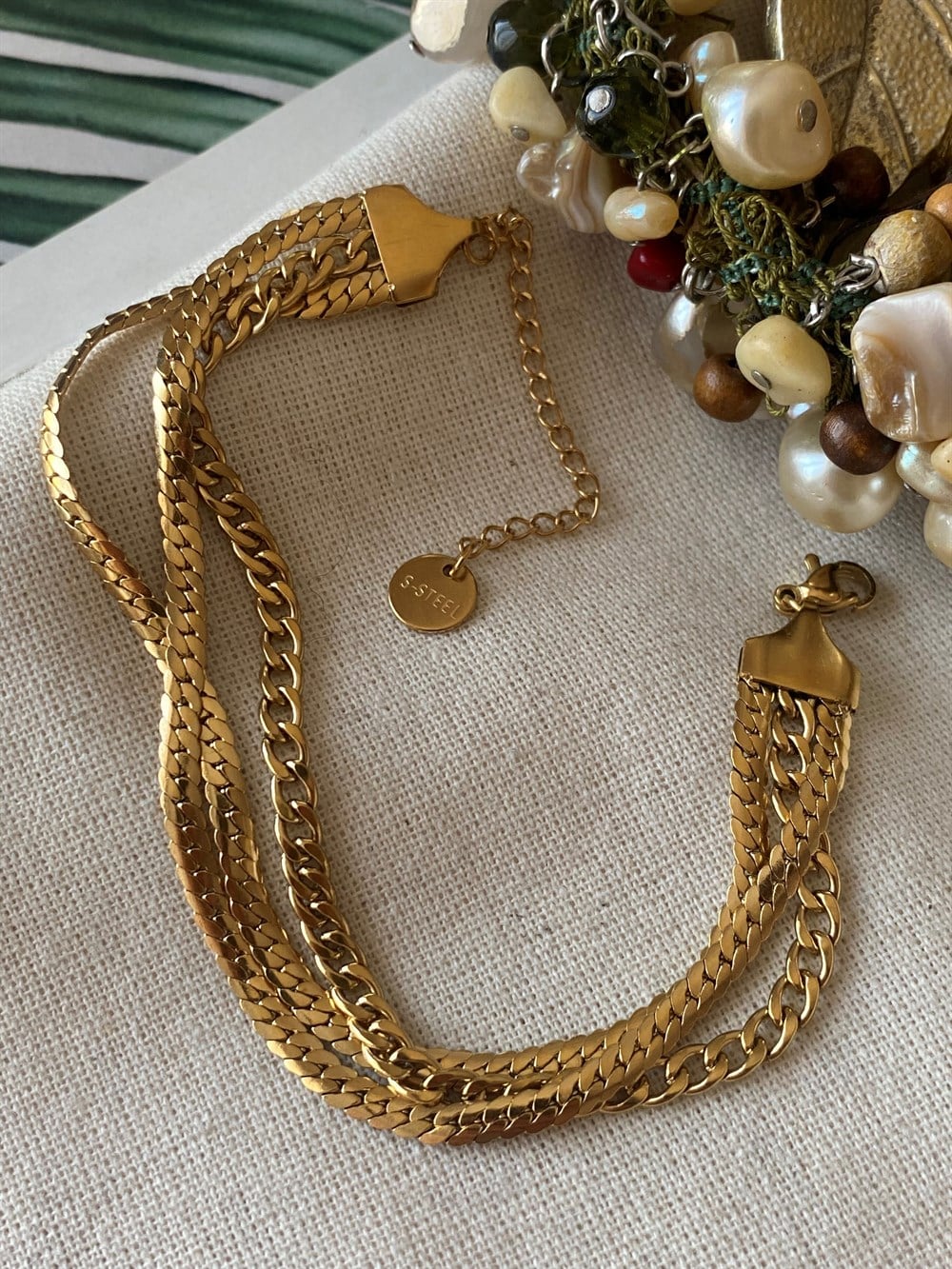 Çelik Üçlü Yassı Örmeli Bileklik