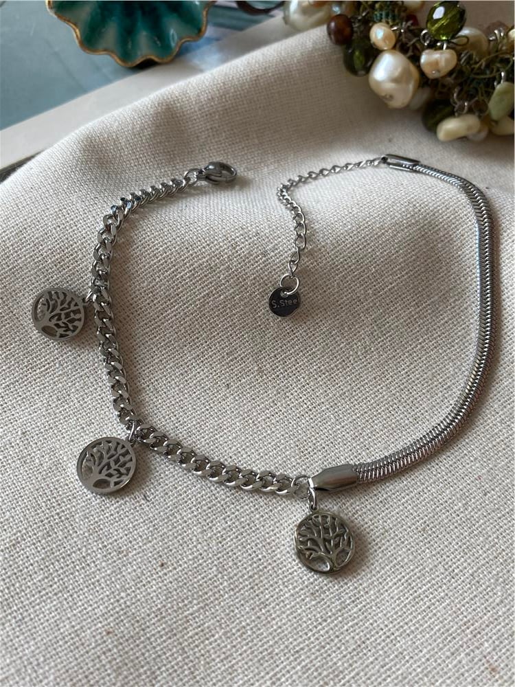 Çelik Yaşam Ağacı Charmlı Halhal