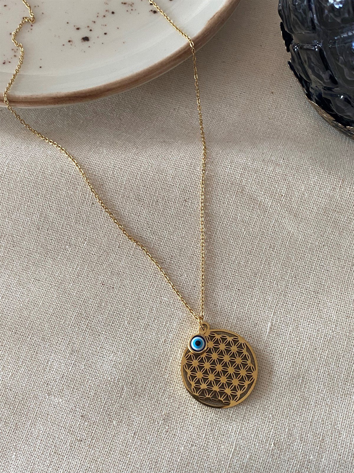 Çelik Yaşam Çiçeği Kolye