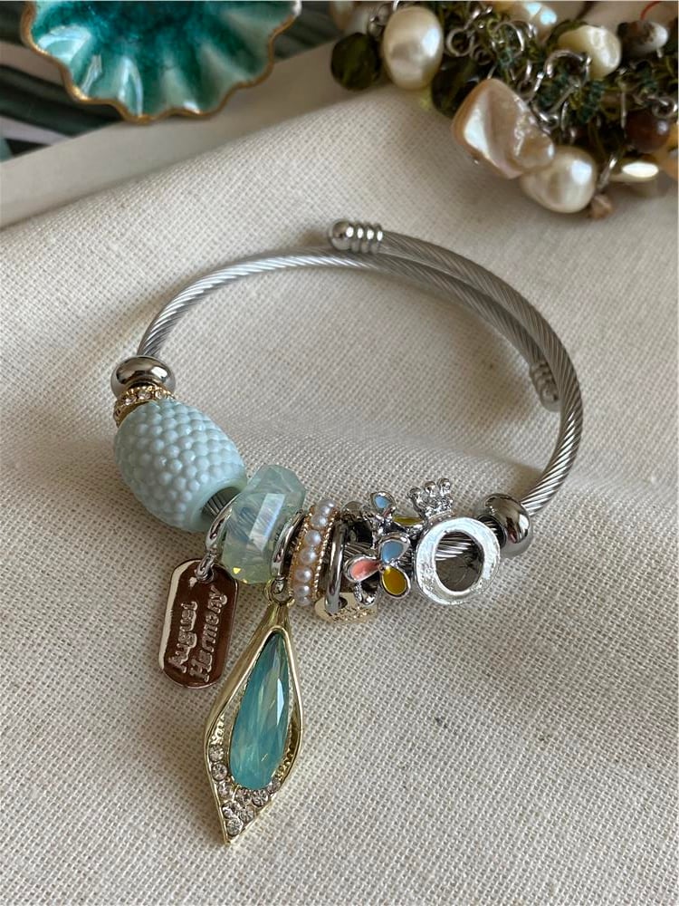 Çelik Yeşil Damla Charm Bileklik