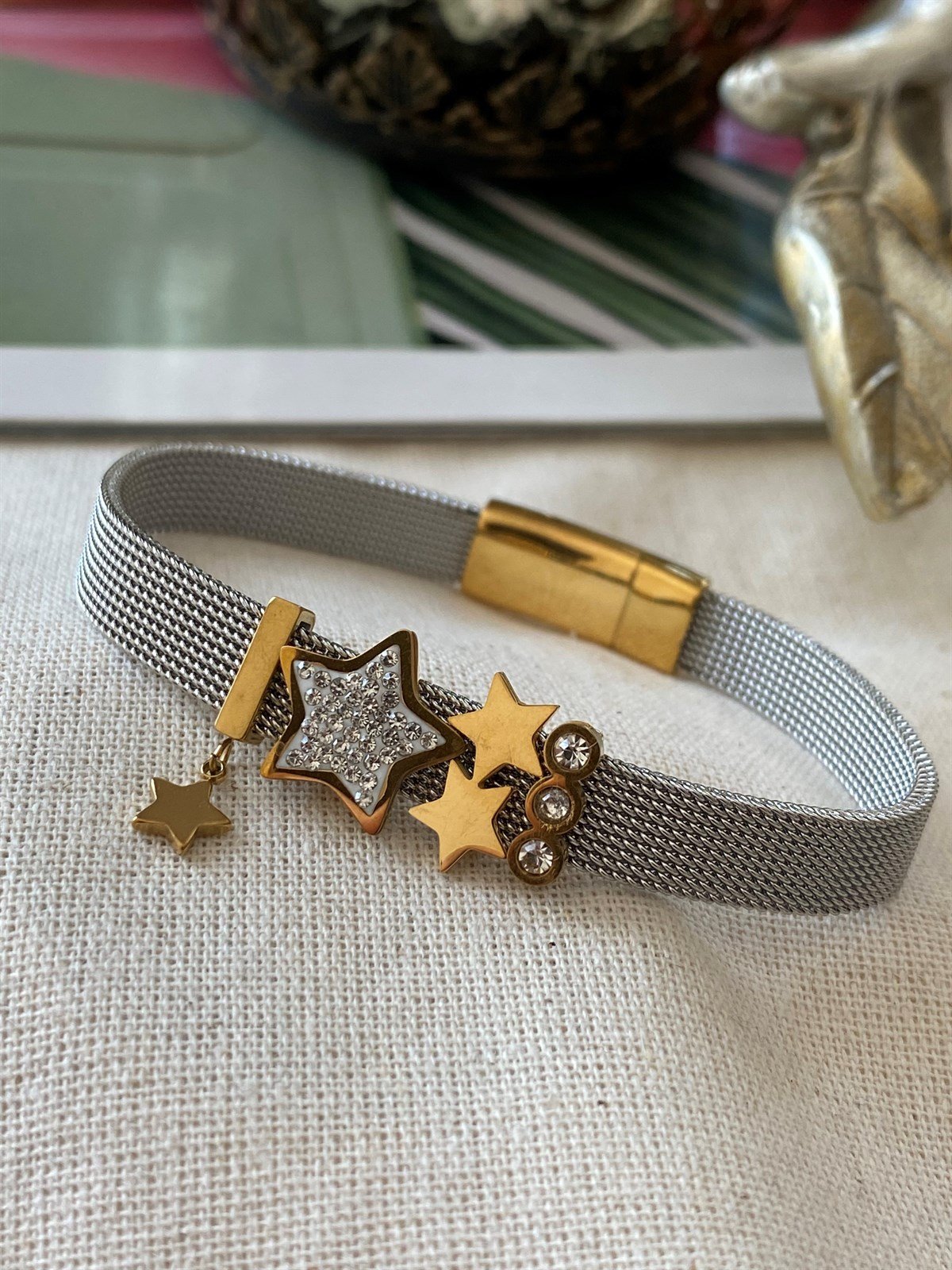 Çelik Yıldız Kordon Charm Bileklik