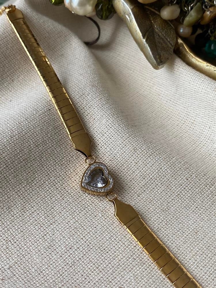 Çelik Zirkon Kalp Bileklik