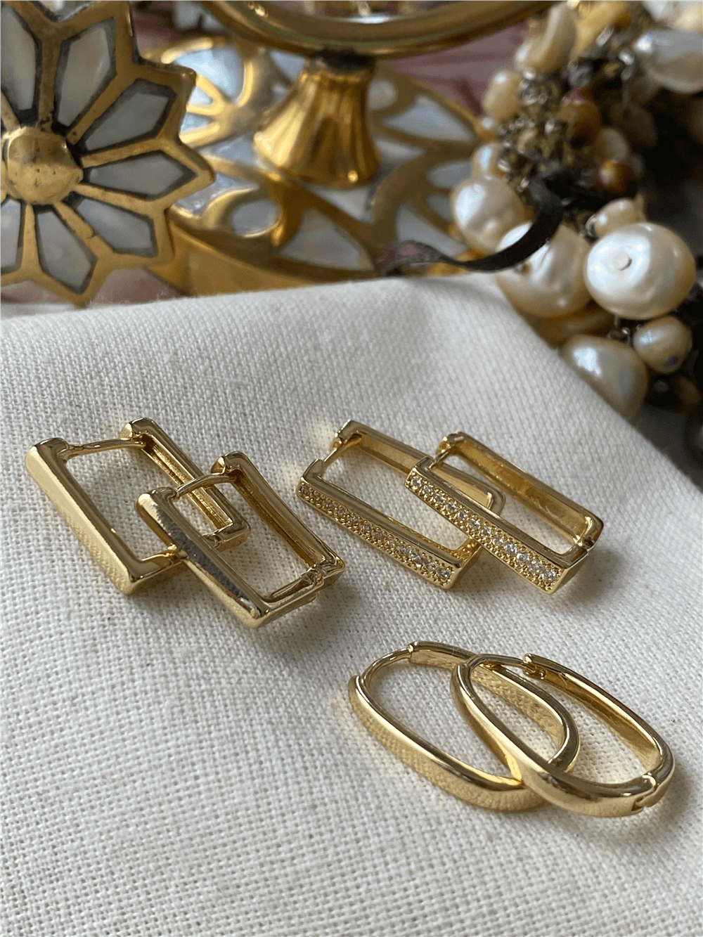 Çoklu 14K Dörtgen Küpe Seti