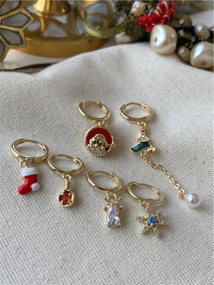 Çoklu 14K Yılbaşı Süsleri Küpe Seti