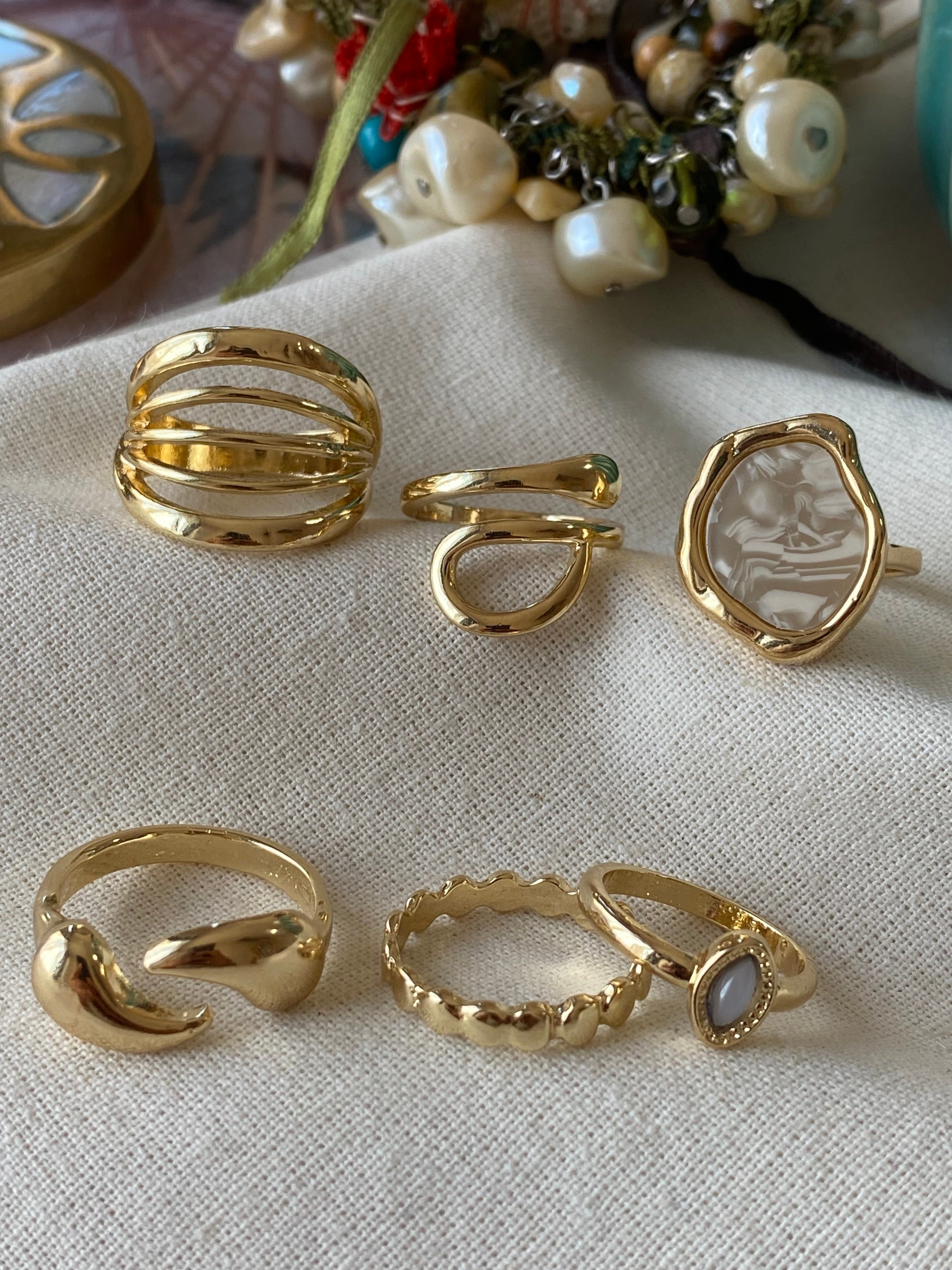 Çoklu Gold Karışık Desenli Yüzük Seti
