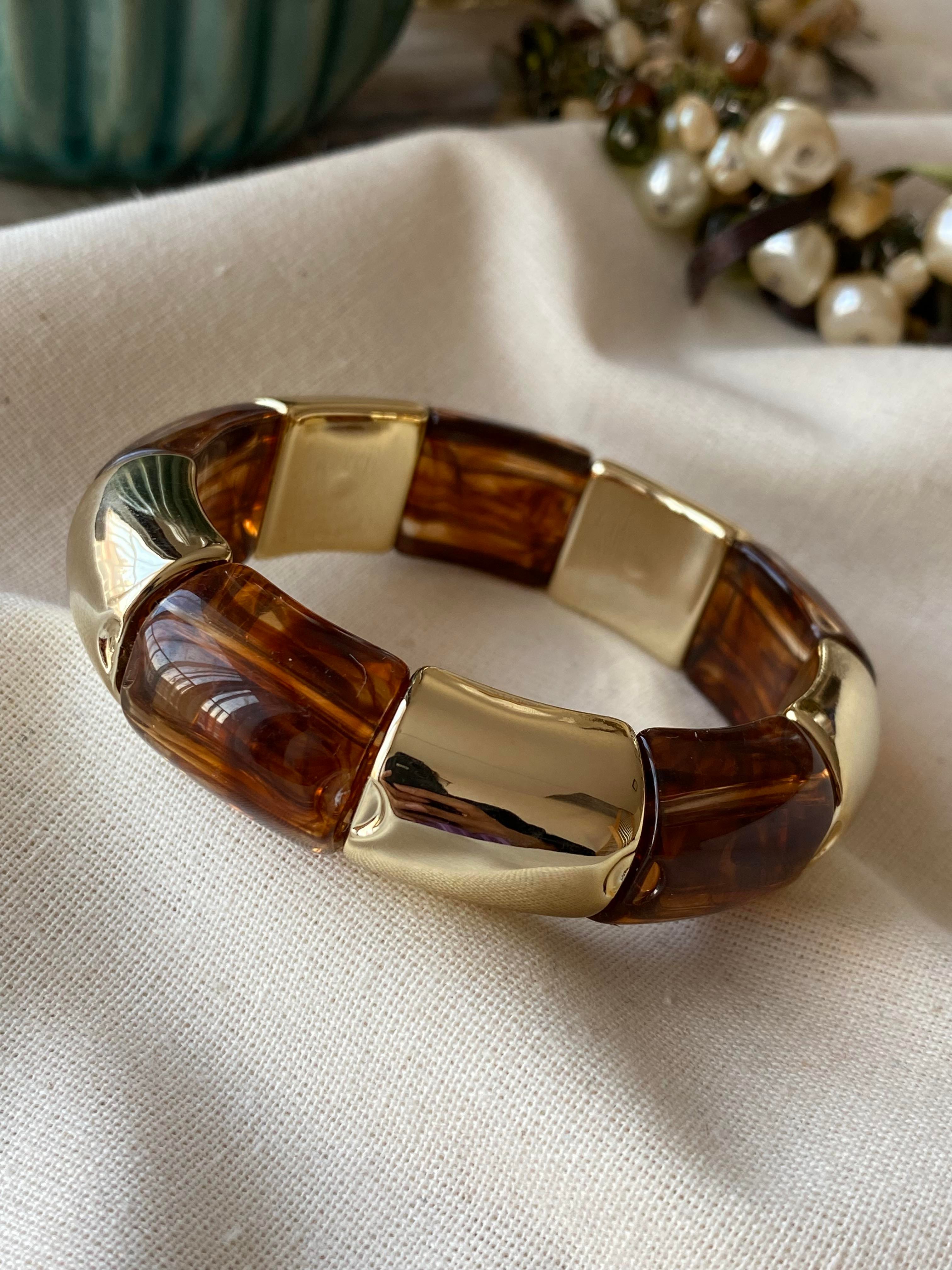 Geniş Gold Detaylı Esnek Bileklik