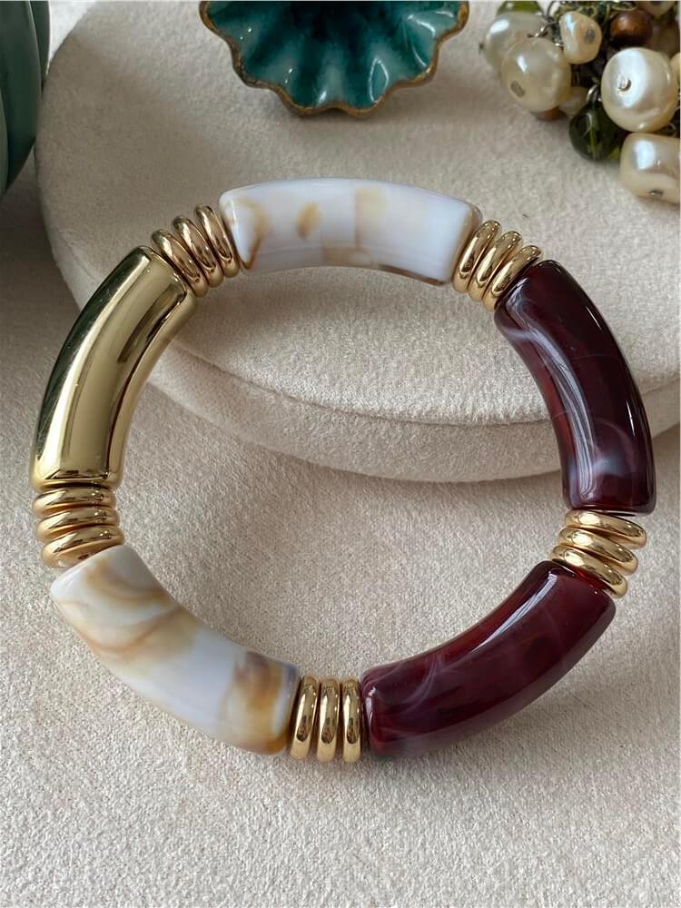 Gold Detaylı Bordo Beyaz Esnek Bileklik