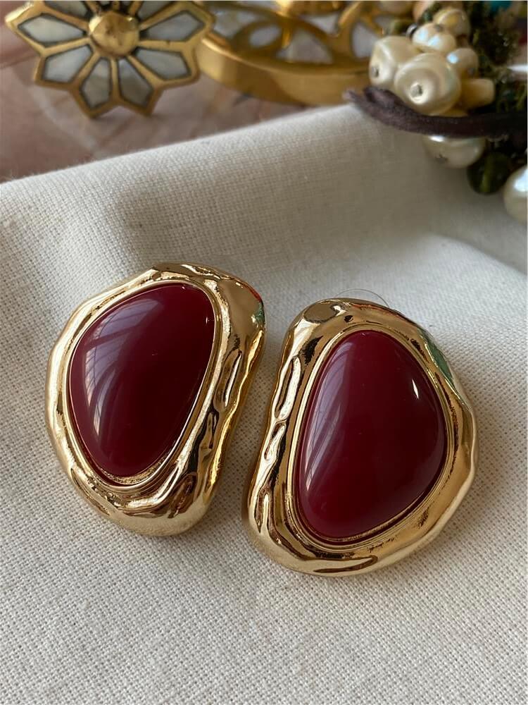 Gold Detaylı Bordo D Model Küpe