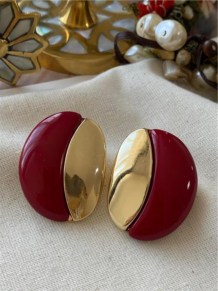 Gold Detaylı Kırmızı Twin Küpe