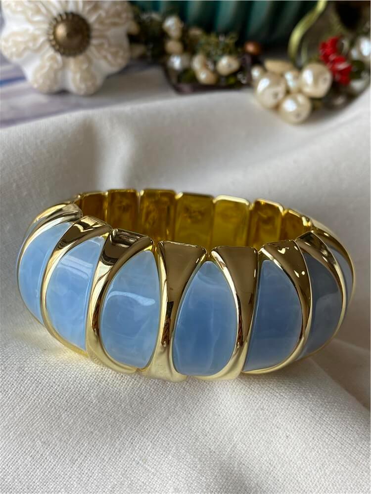 Gold Detaylı Mavi Geniş Esnek Bileklik