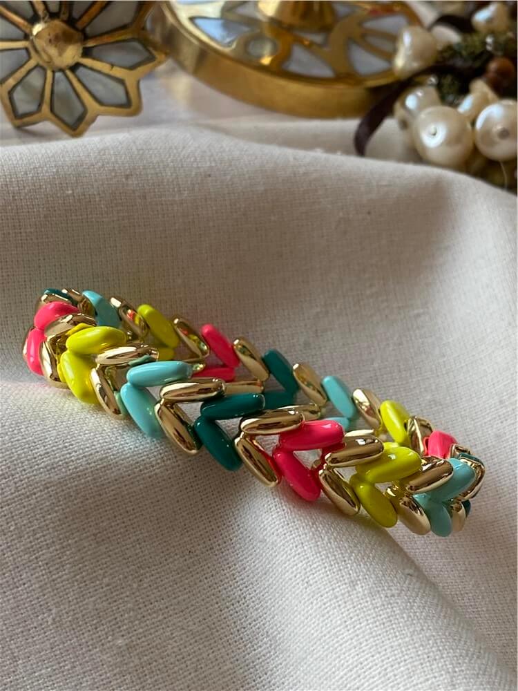 Gold Detaylı Neon V Model Porselen Esnek Bileklik