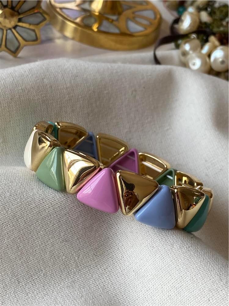 Gold Detaylı Pastel Renkli Üçgen Model Porselen Esnek Bileklik