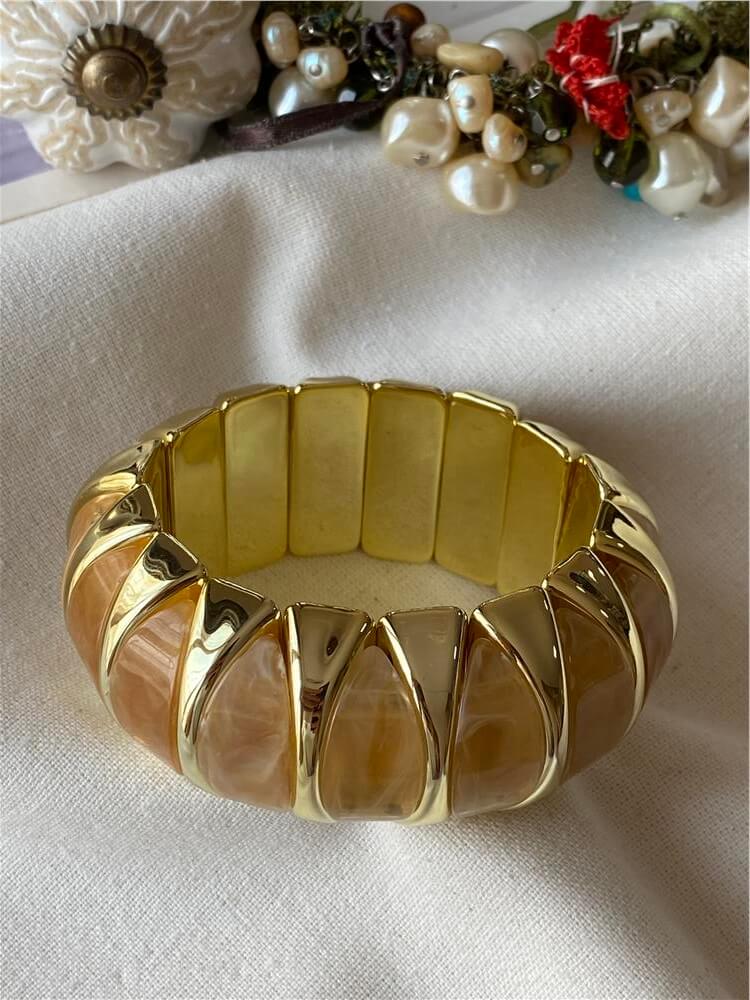 Gold Detaylı Turuncu Geniş Esnek Bileklik