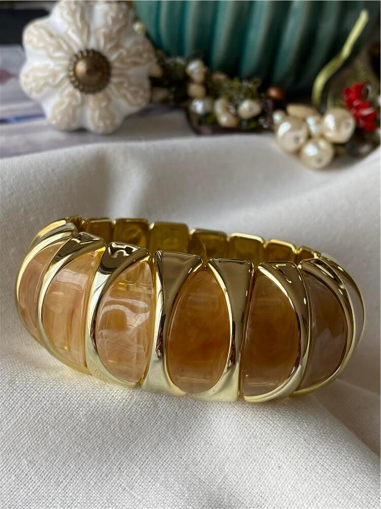 Gold Detaylı Turuncu Geniş Esnek Bileklik