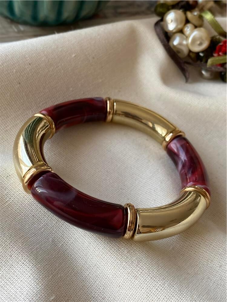 Gold Plakalı Bordo Esnek Bileklik