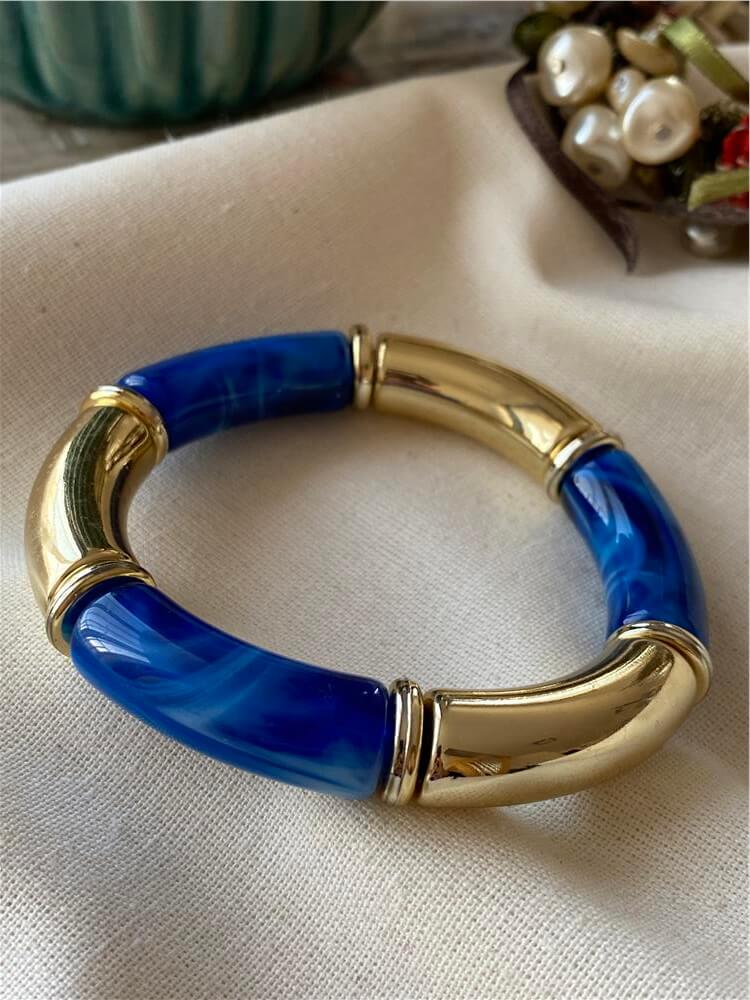 Gold Plakalı Mavi Esnek Bileklik