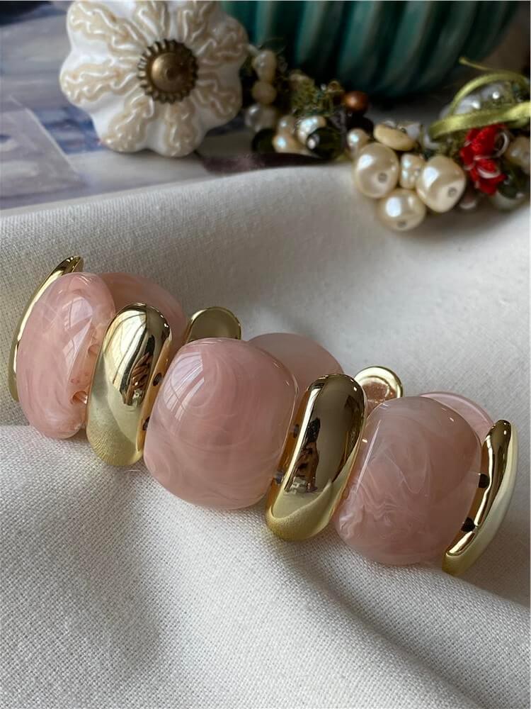 Gold Plakalı Pembe Esnek Bileklik