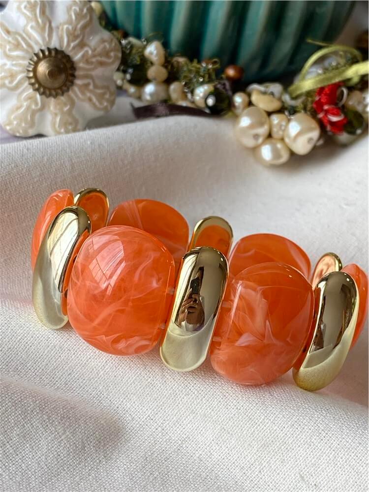 Gold Plakalı Turuncu Esnek Bileklik