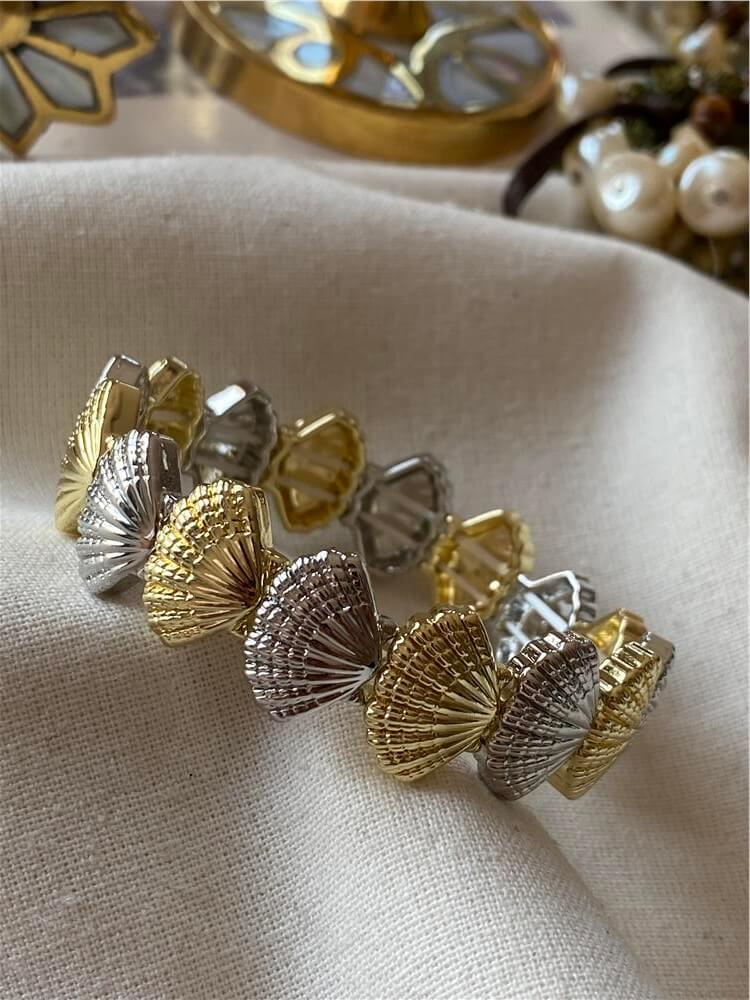 Gold Silver İstiridye Model Esnek Bileklik