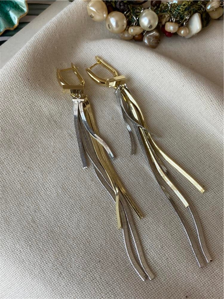 Gold Silver Yassı Sallantılı Küpe