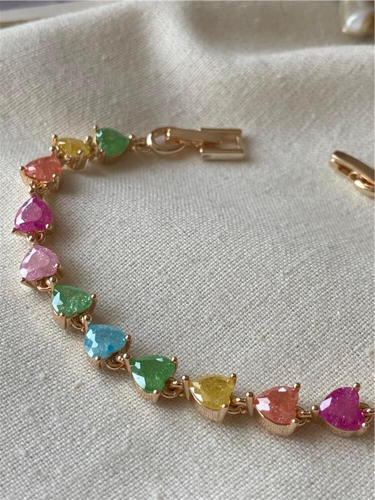 Gold Sıralı Renkli Kalpler Bileklik