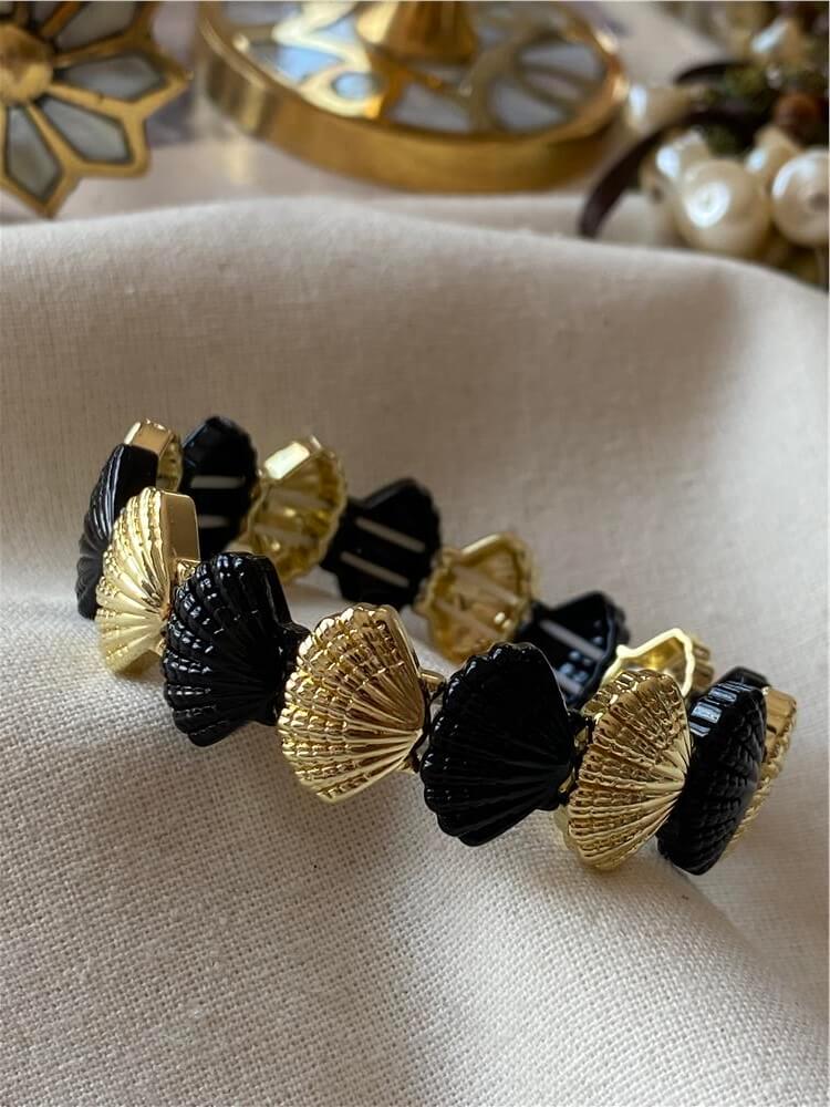 Gold Siyah İstiridye Model Esnek Bileklik