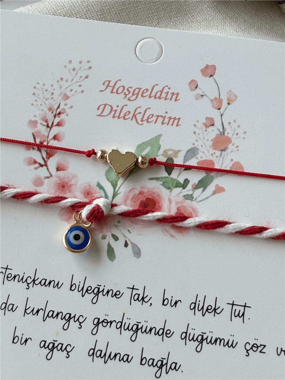 İkili Göz Boncuklu Kalp Detaylı Marteniçka Bileklik
